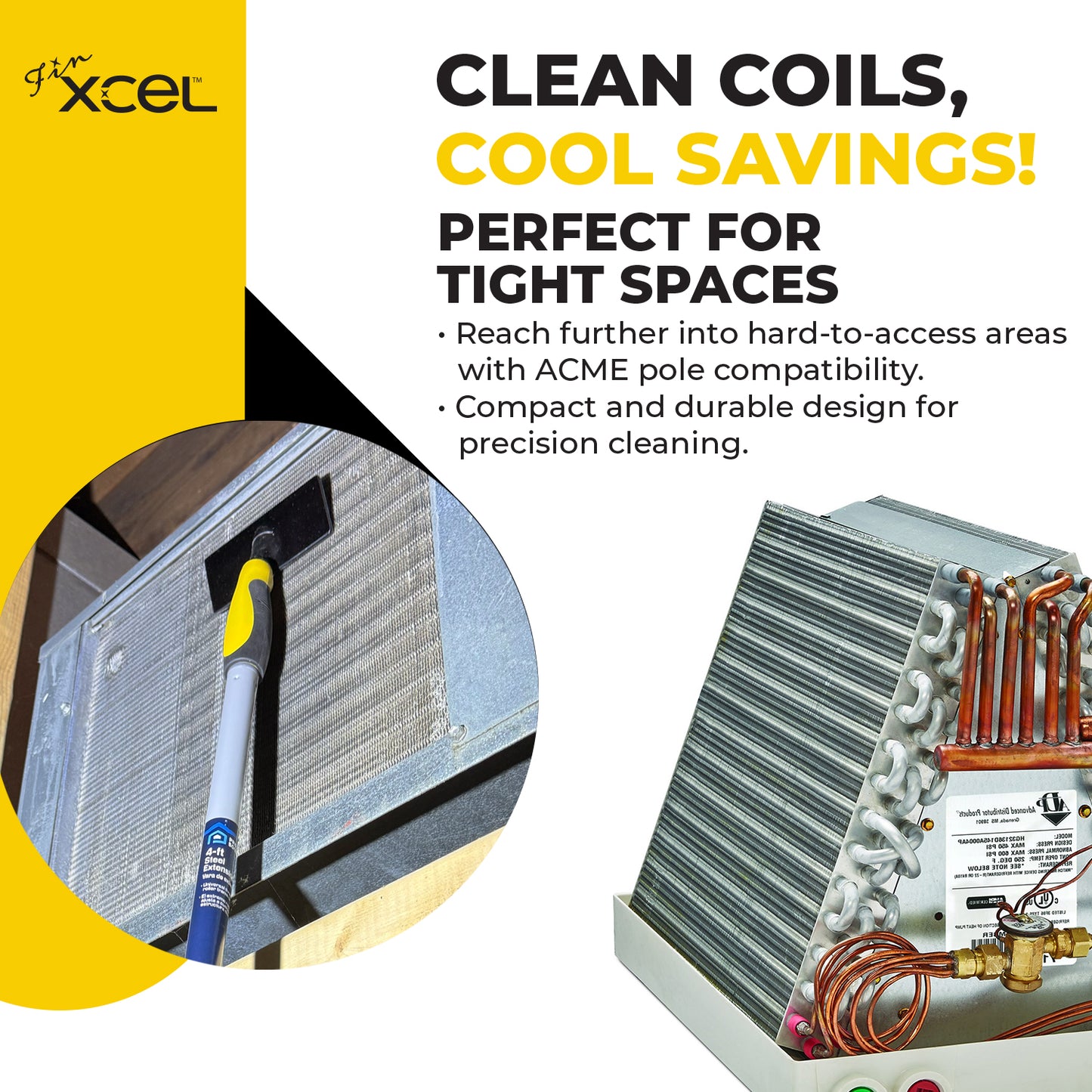 Ergonomic handle HVAC coil cleaning brush in hand – DIY air conditioning maintenance.