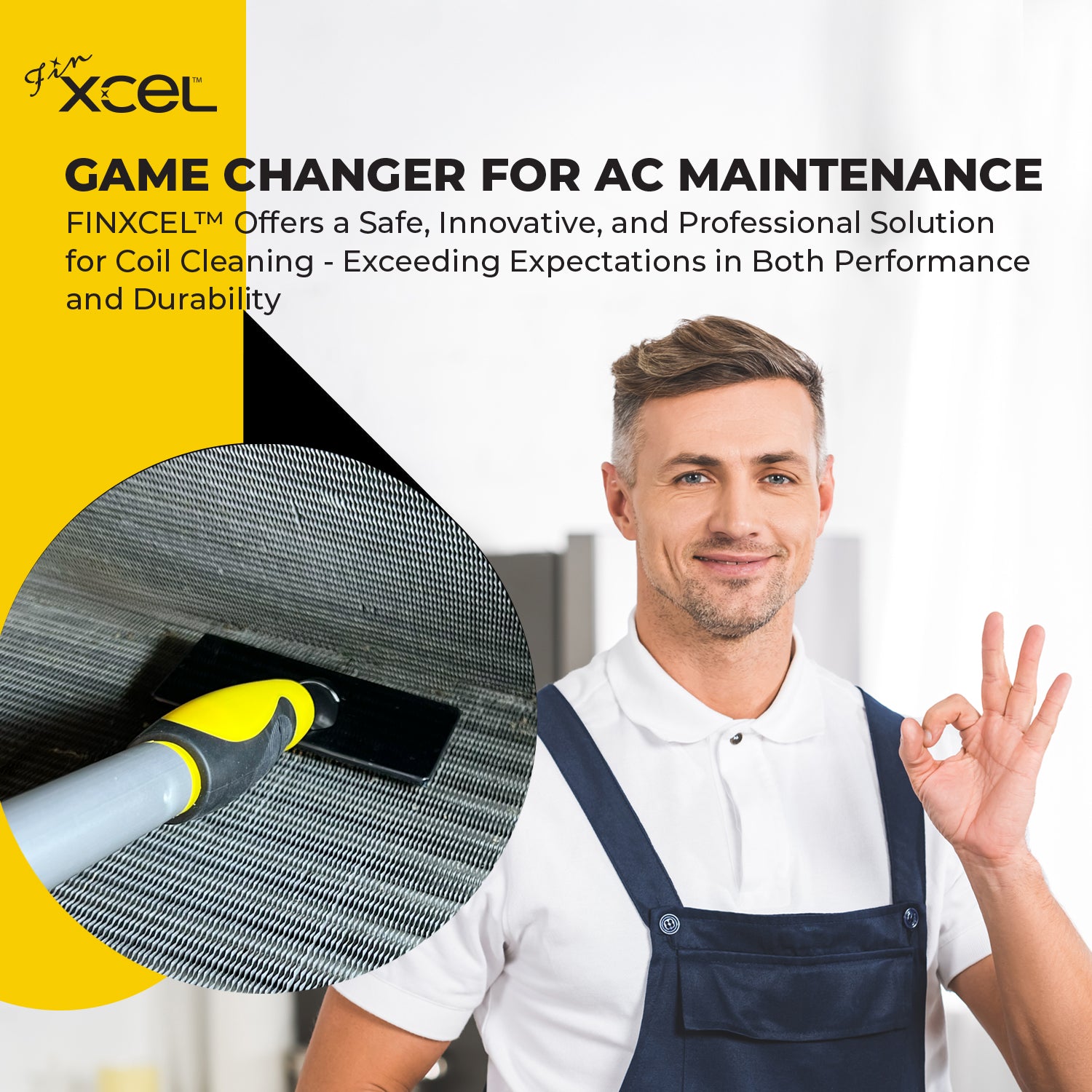 DIY homeowner using HVAC brush to clean A-coil inside air handler