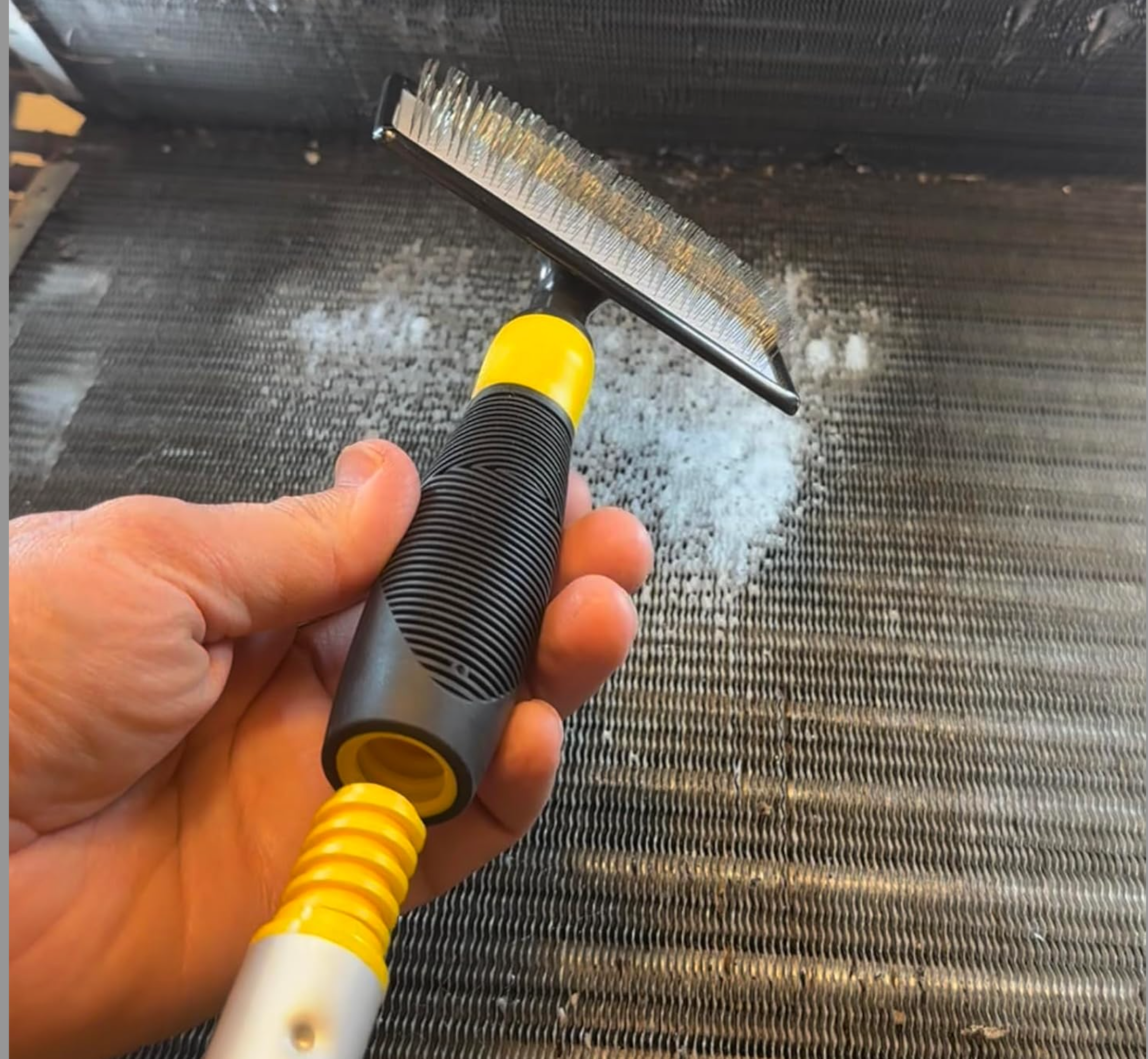 Load video: FinXCEL coil cleaning brush demo – cleaning HVAC coils easily